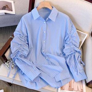 [드레스허그]블루 소매 스트링 셔츠