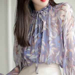 [블랙퀸] 비올레 프릴 시스루 블라우스 blk003046