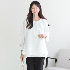 드리다 여성 봄 가을 이중 레이어드 빅사이즈 블라우스 40-50대 미시 중년여성 엄마옷 하객 상견례 출근