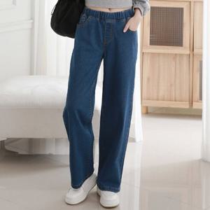H스타일(CC)HK-753청스판빅사이즈와이드통바지 봄 여성 청바지 데님팬츠 밴딩팬츠 와이드팬츠