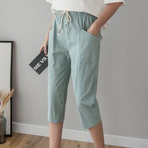 로로비 / 로로비 7부 여성 여름 면 바지 밴딩 면바지