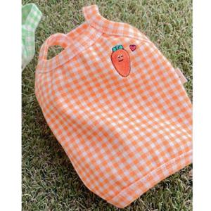 반려견여름옷 강아지 체크 당근 나시티 오렌지 1P 귀여운 티셔츠