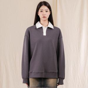 엘라모 여성 쭈리 투버튼 데님 카라 오버핏 맨투맨