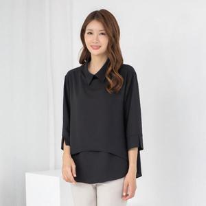 엄마옷 카라 이중라인 7부 블랙 블라우스 613BNM187 중년여성/50대/60대/마담/빅사이즈/할머니옷