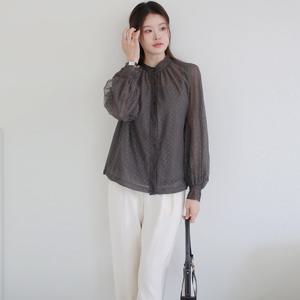 [최초가 69,900원][르포엠]시에른 튤 블라우스 블루종