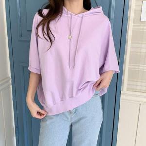 [네쥬]여성 봄 여름 기본 무지 루즈핏 박스티 반팔 후드 티셔츠