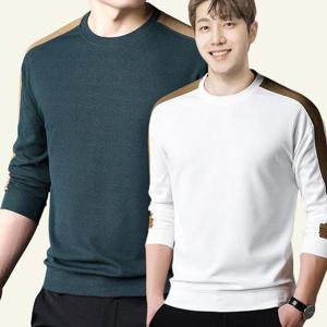 남자 롱슬리브 티셔츠 봄 가을 배색 라운드 긴팔티
