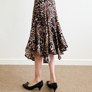 [까르죠아]까르죠아 슬림 레오파드 플레어 스커트 댄스치마 스포츠댄스복 라인 모던 밸리 사교 차밍 줌바