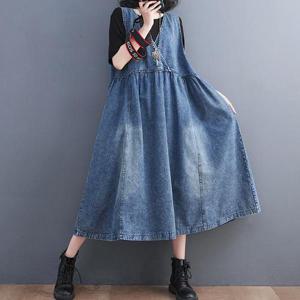 [쿠잉]23381 여성 오버핏 빅사이즈 데님 멜빵 롱 원피스