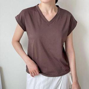 [다잇템_패션]여자 숏반팔 실켓면 V넥 베이직핏 티셔츠