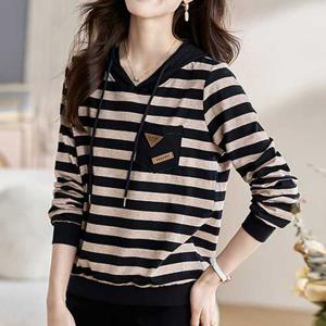 나바바 / NT1349 캐주얼 단가라 긴팔 후드 티셔츠