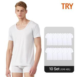 [트라이] 남성 순면 베이직 U넥 반팔 10매