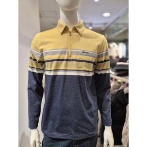 [올포유]남성-코튼폴리소재 선염 스트라이프 집업 카라 긴팔 티셔츠-GTYO2111