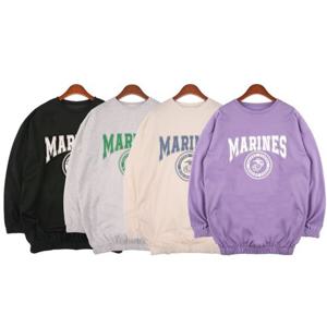 남여공용 가슴 프린팅 소매 밑단 밴딩 맨투맨 티셔츠 (WA92738)