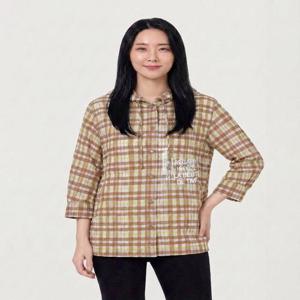 [올리비아하슬러]체크 패턴 레터링 후드 셔츠_OHCMBL106