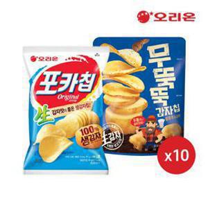 오리온 포카칩 오리지널(66g) 10개 + 무뚝뚝감자칩 통후추소금(60g) 10개