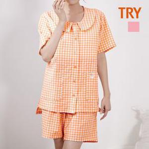 [트라이] 여성 반팔 파자마 잠옷 하나만 세트