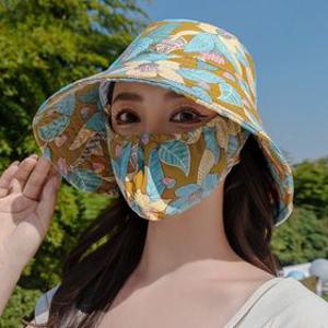 봄 나들이 꽃무늬 마스크 일체형 농업용 햇빛차단 모자