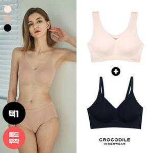 [리오더][크로커다일] 뉴 라이크라 쉘론 몰드부착 V넥+스트랩 믹스 심리스브라1+1 택1