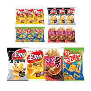 마켓오 오징어톡 80g 4봉 + 포카칩 스윗치즈 60g 4봉 + 포카칩 트리플페퍼 60g 4봉 + 왕고래밥 볶음양념맛 56g 4봉