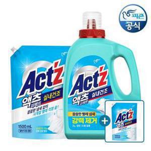 [APP전용]초특가 액츠 세탁세제 퍼펙트 실내건조(일반/드럼겸용) 3L 용기x1개 + 1.5L 리필x2개