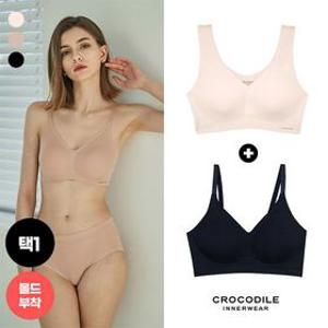 [리오더][크로커다일] 뉴 라이크라 쉘론 몰드부착 V넥+스트랩 믹스 심리스브라1+1 택1