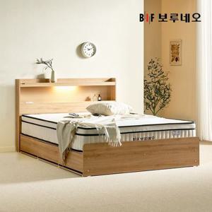 (매트포함)100%국내제작 LED 수납 고급형 통서랍 SS Q 침대프레임+프리미엄 매트리스