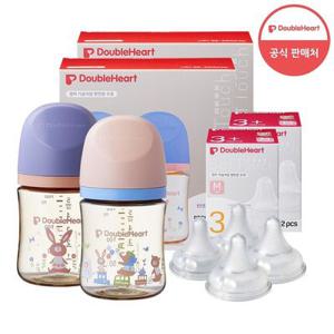 [더블하트] 3세대 160ml 트윈팩2개(젖병4개) + 젖꼭지 4개