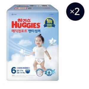 NEW 2025 하기스 매직컴포트 썸머 기저귀 팬티형 6단계 공용 37매 X 2팩 / 점보,국내생산