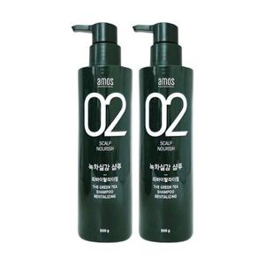 [패션플러스][아모스][amos] 아모스 녹차실감 샴푸 500g 2개 리바이탈 라이징 두피 모발 케어