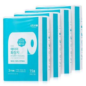 애터미 화장지 4D 35M 15롤 4팩 휴지 3겹 천연펄프 무형광 티슈