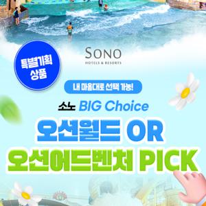[여행가는달] 소노 BIG 초이스 패키지, 홍천 오션월드 OR 천안&거제 오션어드벤처 선택, 4/1~5/29이내 이용가능