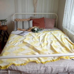 옐로우 체크 코튼 소파커버/러그/블랭킷