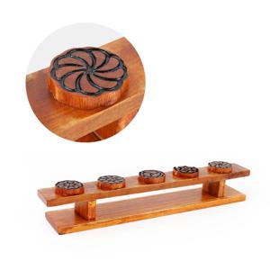 통원목 옻칠 5구 떡틀 ( 전통체험 떡틀 다식판 추석 명절 떡만들기 문양도장 베이킹도구 )