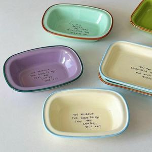 [해외] 크리미 컬러 직사각 레터링 접시 디저트 샐러드접시