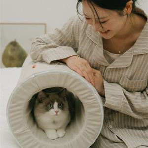 우드 프레임 원형 터널쿠션 (4colors) 고양이 숨숨집 캣터널 등받이 반려묘 펫가구