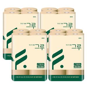 그루 대나무 천연펄프 무표백 화장지 3겹 33M 12롤x4팩
