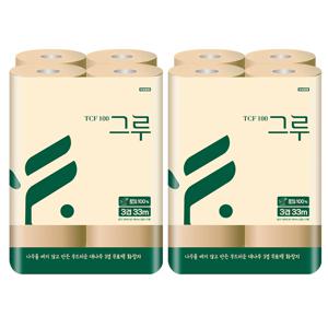 그루 대나무 천연펄프 무표백 화장지 3겹 33M 12롤x2팩