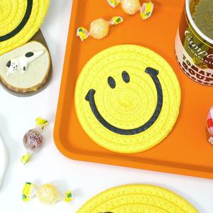 원형 옐로우 스마일 티코스터 플레이트 컵받침 ver2.0
