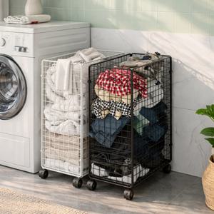 빨래바구니 빨래통 세탁바구니 다용도 접이식 이동식 틈새수납 크리미 화이트 블랙