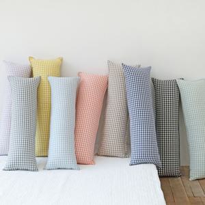 깅엄 체크 워싱 광목 순면 사각 롱쿠션 안고자는 긴베개 다리베개 긴쿠션 바디필로우 솜포함