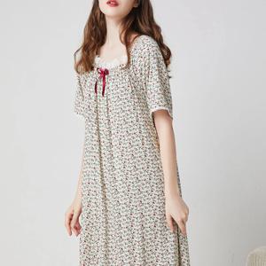 여성 롱 플라워 원피스 잠옷 임산부 홈웨어 반팔
