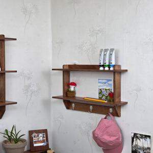 브라운 자작합판 2단 벽선반 고리형 무지주 선반