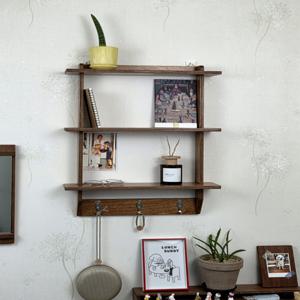 브라운 자작합판 3단 벽선반 고리형 무지주 선반