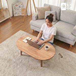 타원형 고무나무 쇼파 거실테이블 원목 좌탁테이블