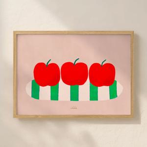 과일 일러스트 그림 액자 포스터 접시 위 사과
