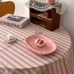 핑크테이블보 줄무늬식탁보 핑크 패브릭