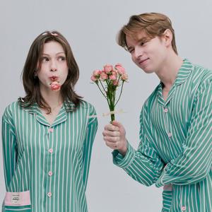 성인 스프링민트 실크핏 긴팔 파자마 간절기 잠옷 상하세트