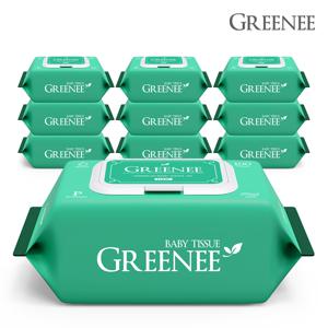 프리미엄 아기물티슈 그린 100매 x 10팩 캡형