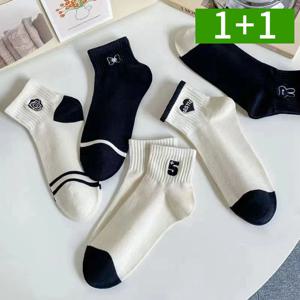 1+1 10켤레 양말세트 여성 중목 무지 패션 학생 흰 검정 면 양말